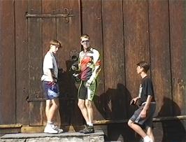 Nick, Julian and Graham beside the rear entrance to Lom Stave Church